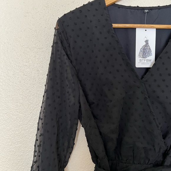 BTFBM | Black Long Sleeve Swiss Dot Ruffle Dress - Picture 8 of 13